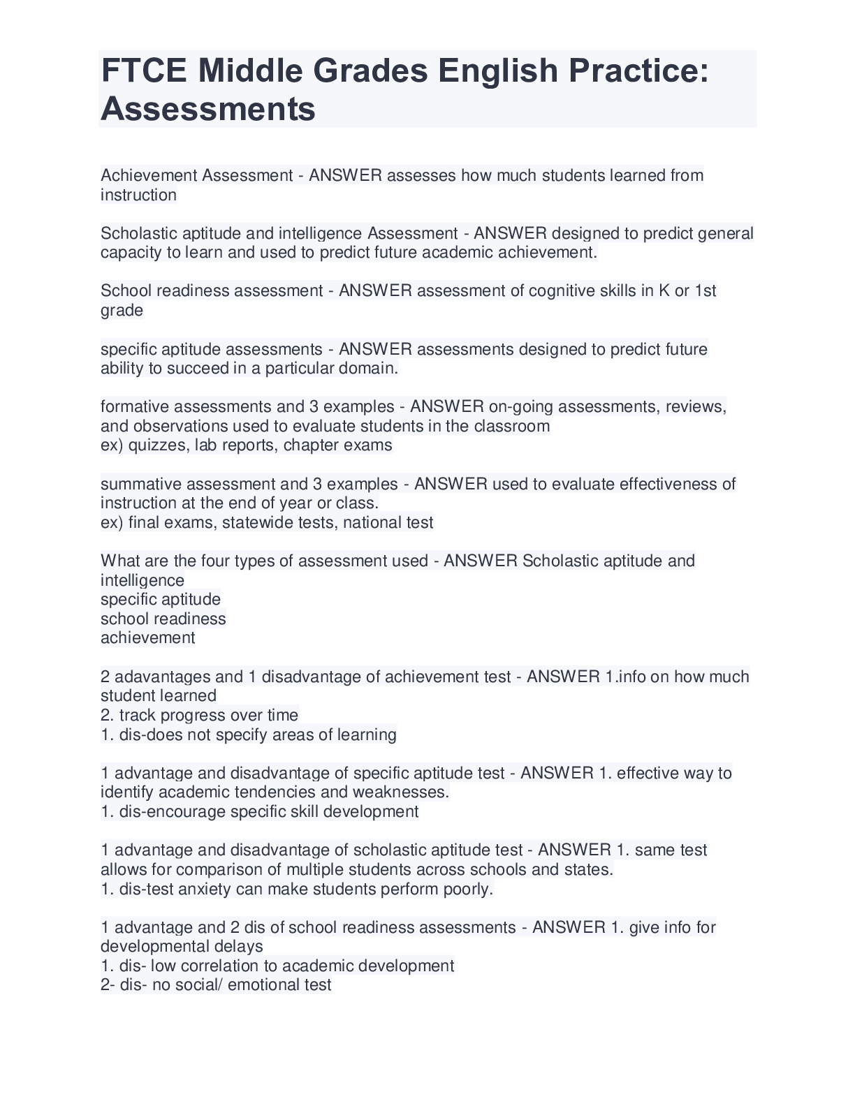 Preview image of FTCE Middle Grades English Practice: Assessments document